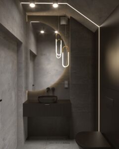 łazienka - projekt z ciemnymi płytkami